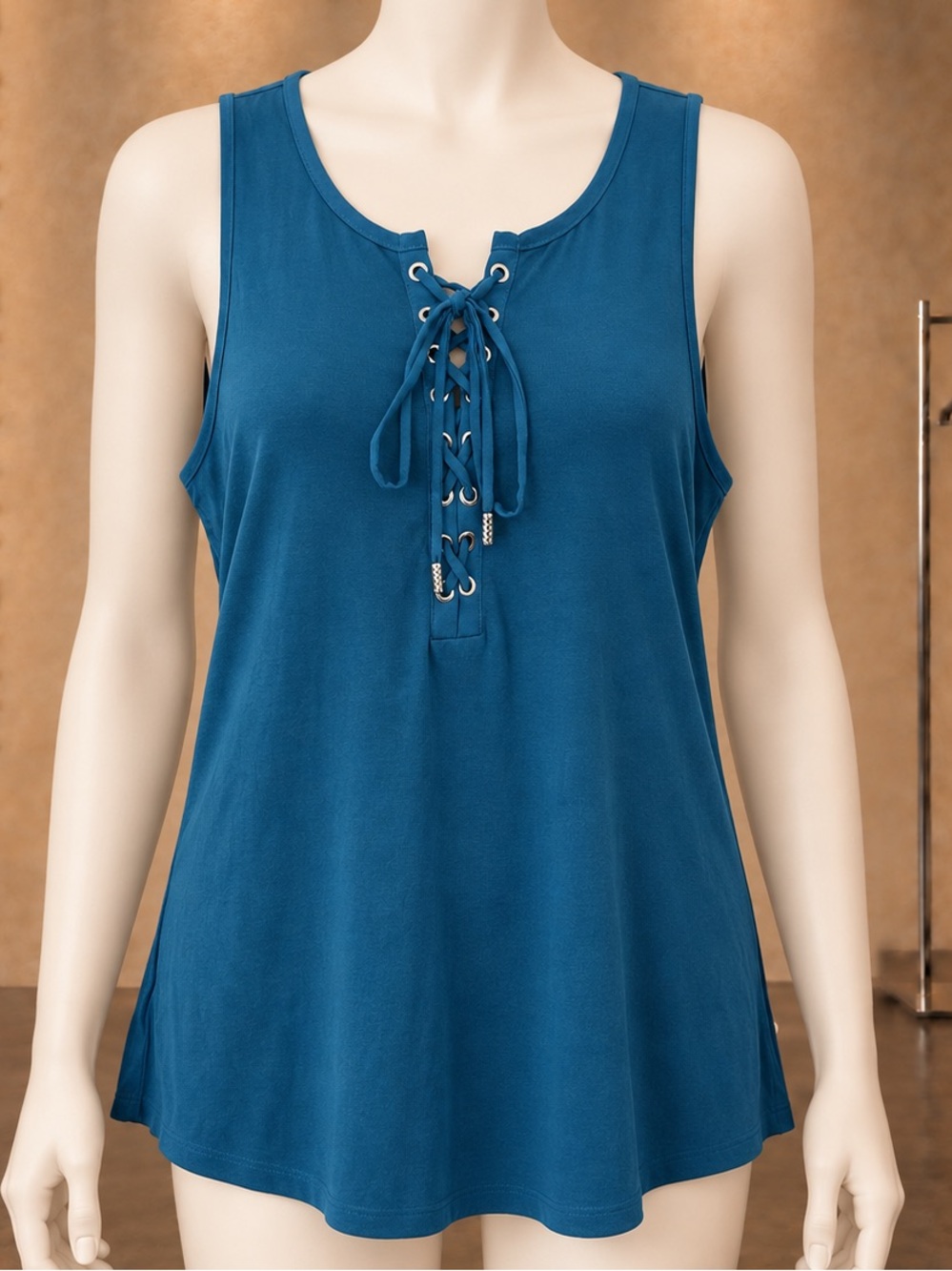 White House Black Market Teal Lace-Up Tank Top